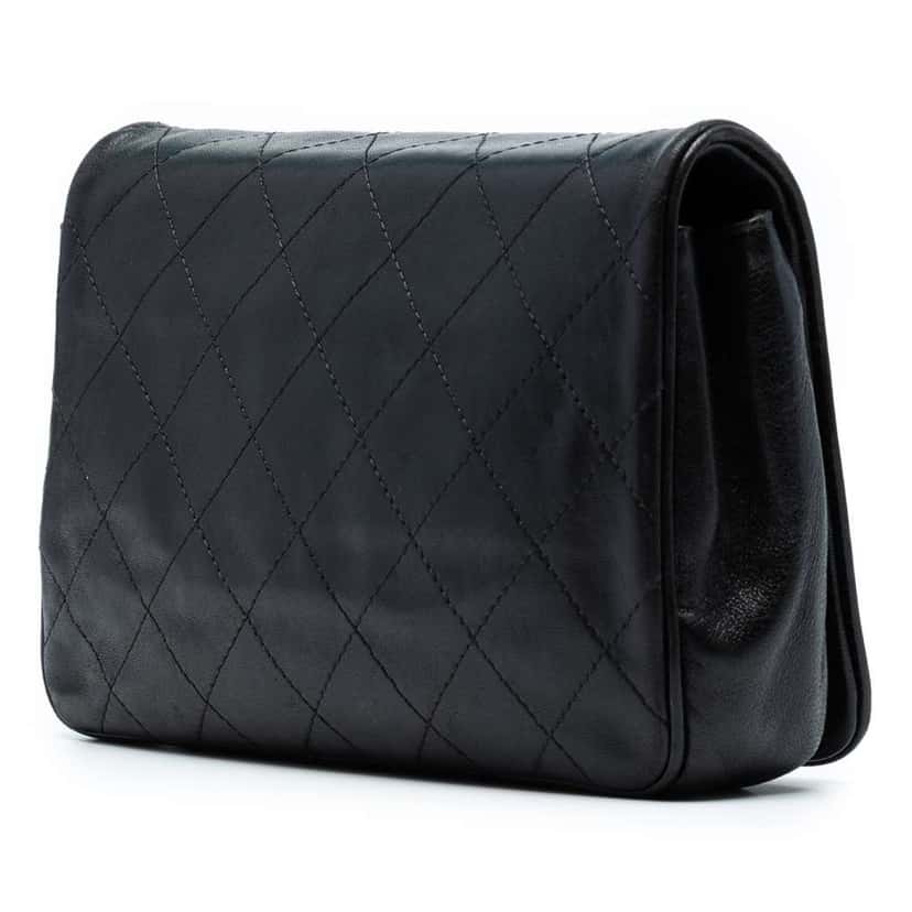 Chanel CC Quilted Lambskin Full Flap Wallet on Chain Black Leather Very good condition - Back View