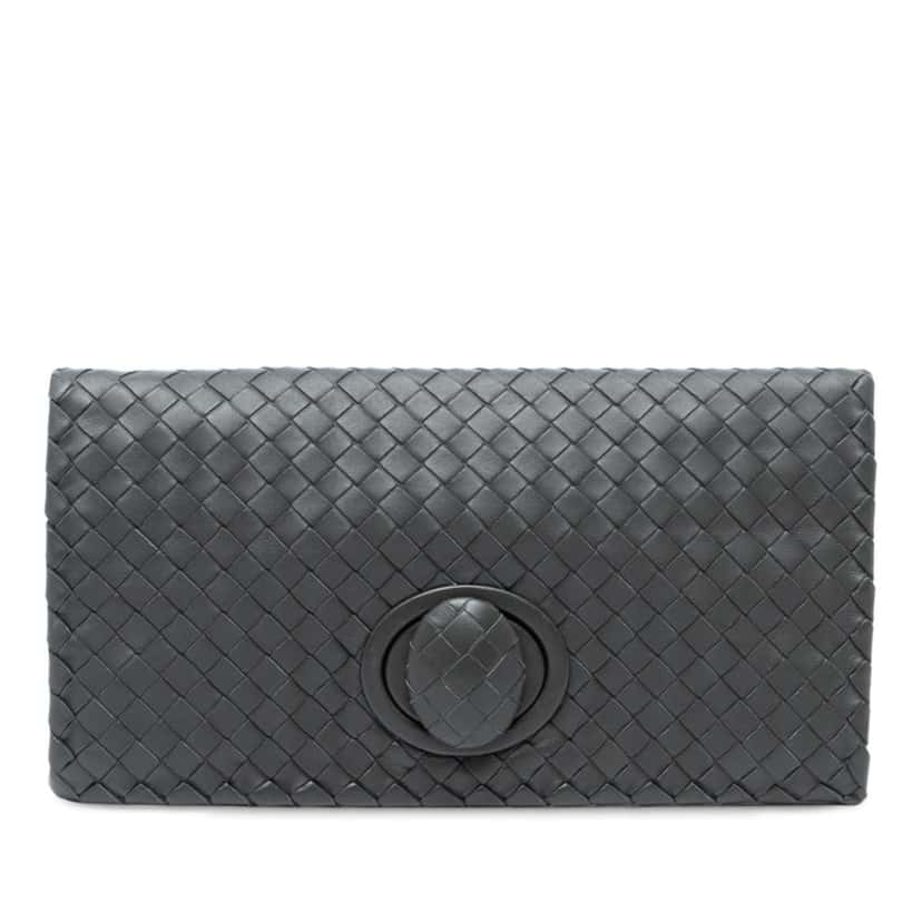Bottega Veneta Nappa Intrecciato Turn Lock Clutch Black Leather Good condition - Front View