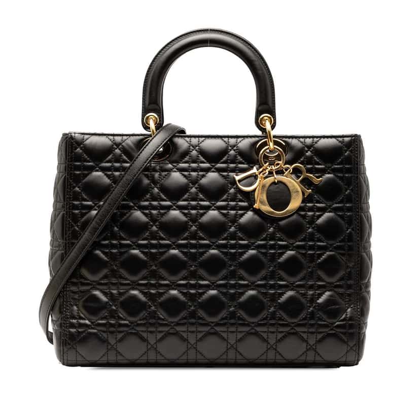 Dior Large Lambskin Cannage Lady Dior Black Leather Good condition - Front View