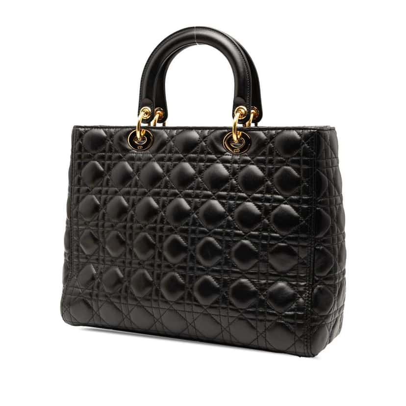 Dior Large Lambskin Cannage Lady Dior Black Leather Good condition - Back View