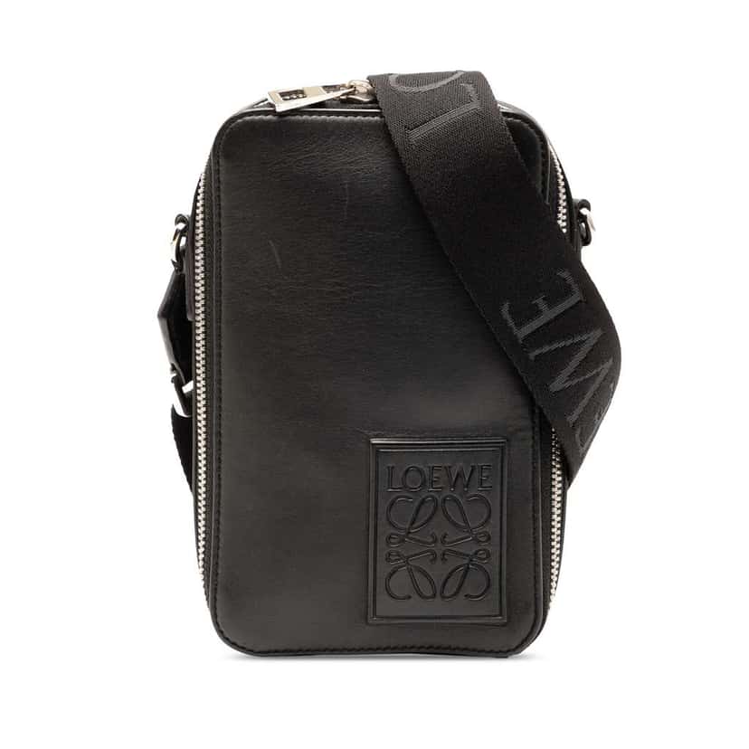 Loewe Satin Calfskin Anagram Vertical Pocket Crossbody Black Leather Good condition - Front View