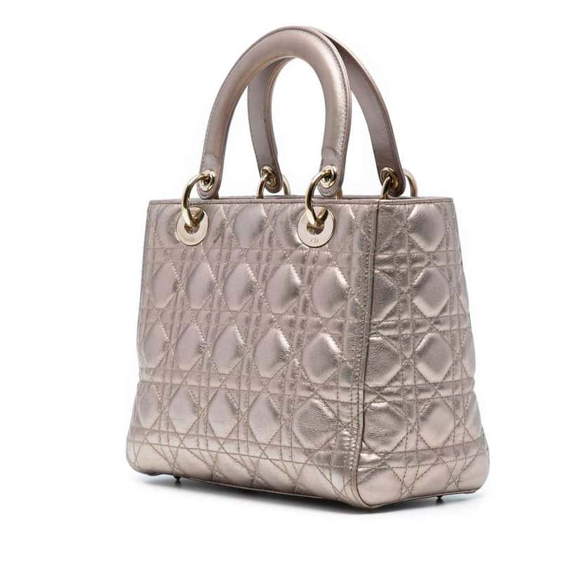 Dior Medium Metallic Lambskin Cannage Lady Dior Gold Leather Very good condition - Back View