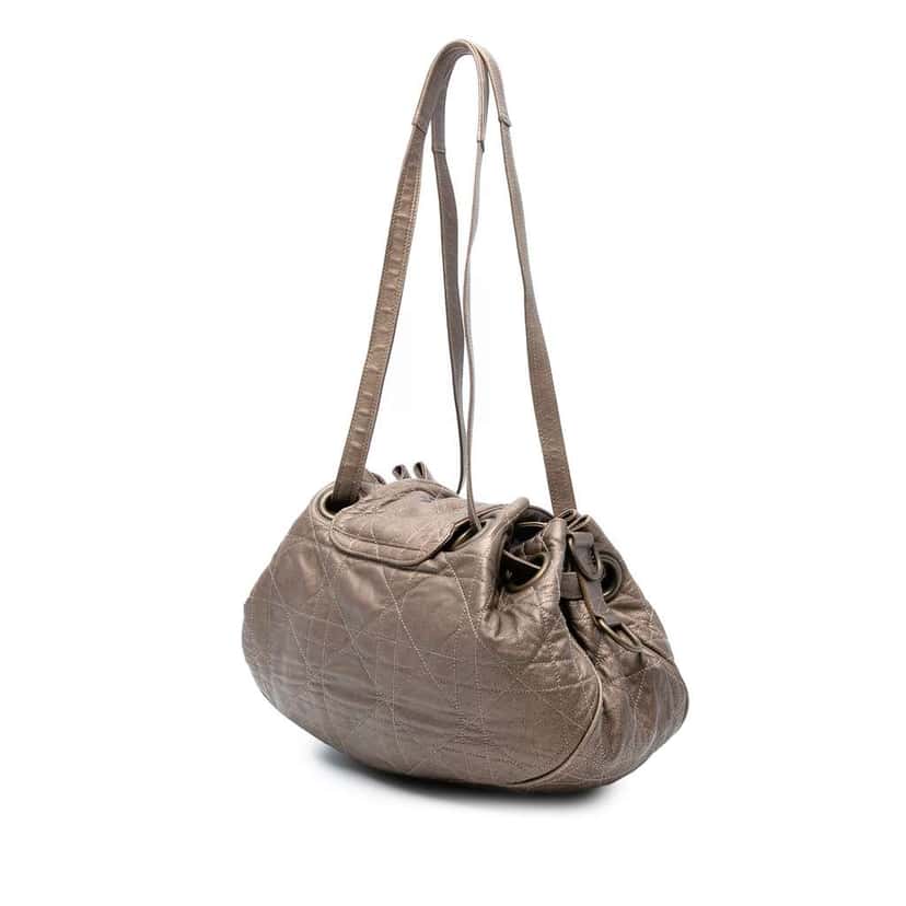Dior Lambskin Cannage Drawstring Hobo Brown Leather Good condition - Back View