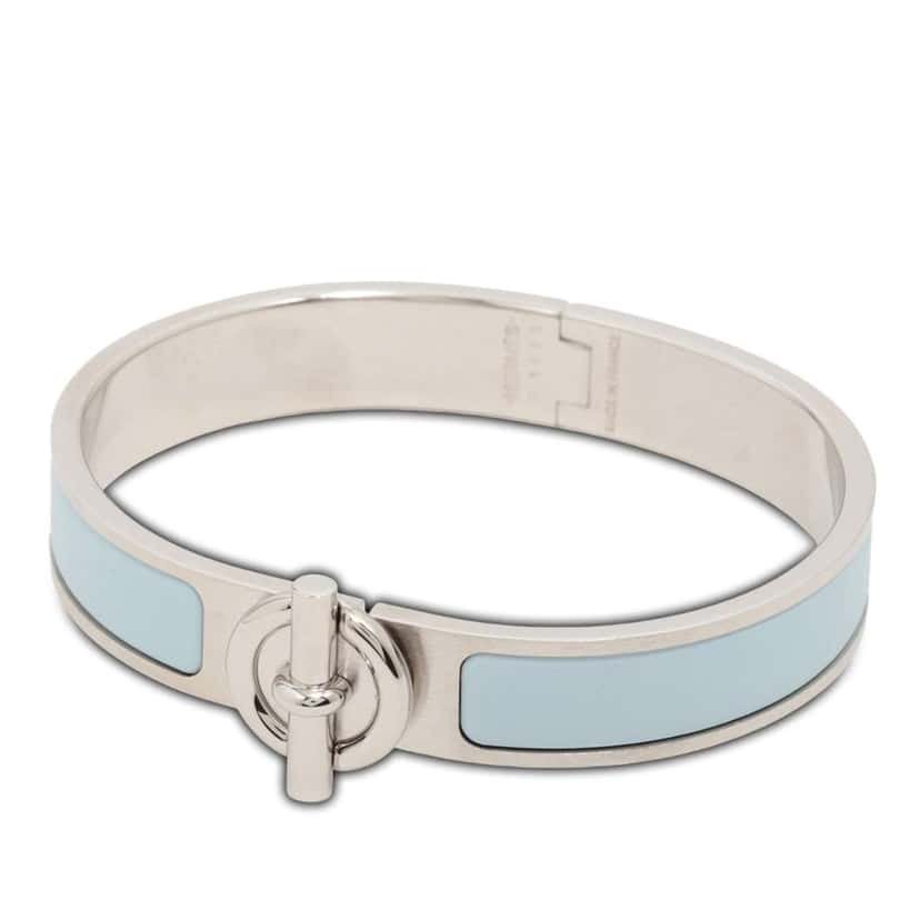 Hermès Palladium Plated Enamel Clic Glenan Bracelet T4 Silver Metal Good condition - Front View