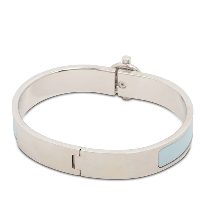 Hermès Palladium Plated Enamel Clic Glenan Bracelet T4 Silver Metal Good condition - Back View