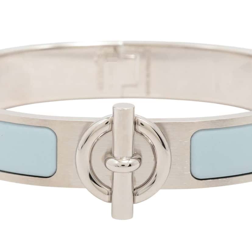 Hermès Palladium Plated Enamel Clic Glenan Bracelet T4 Silver Metal Good condition - Inside View