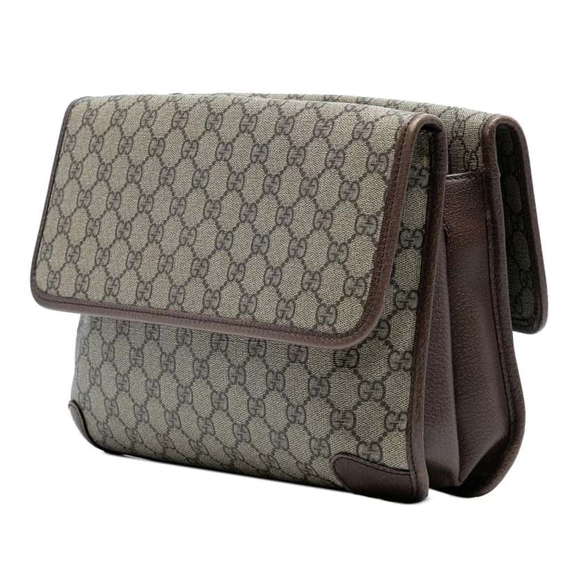 Gucci Medium GG Supreme Web Neo Vintage Double Flap Messenger Bag Brown Canvas Good condition - Back View