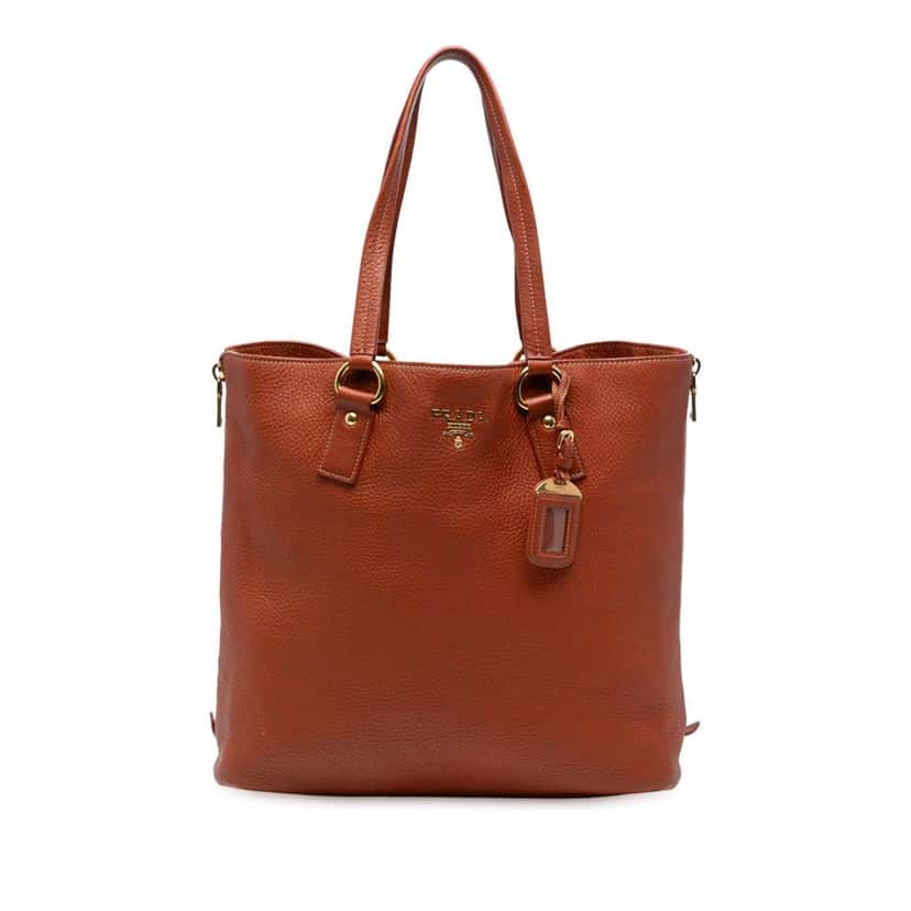 Prada Vitello Daino Side Zip Tote Brown Leather Good condition - Front View