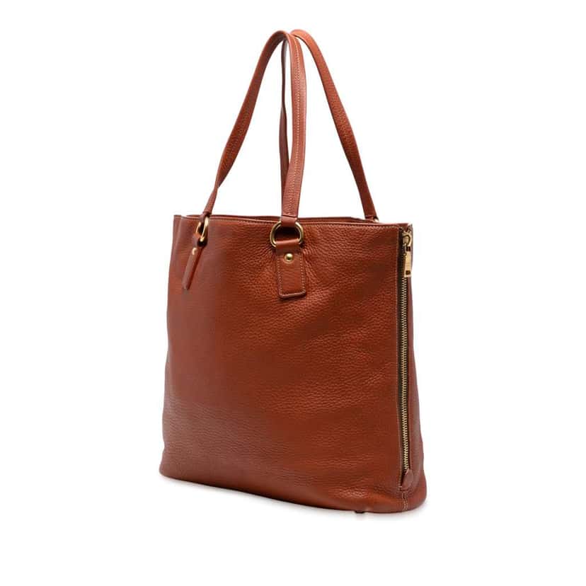 Prada Vitello Daino Side Zip Tote Brown Leather Good condition - Back View