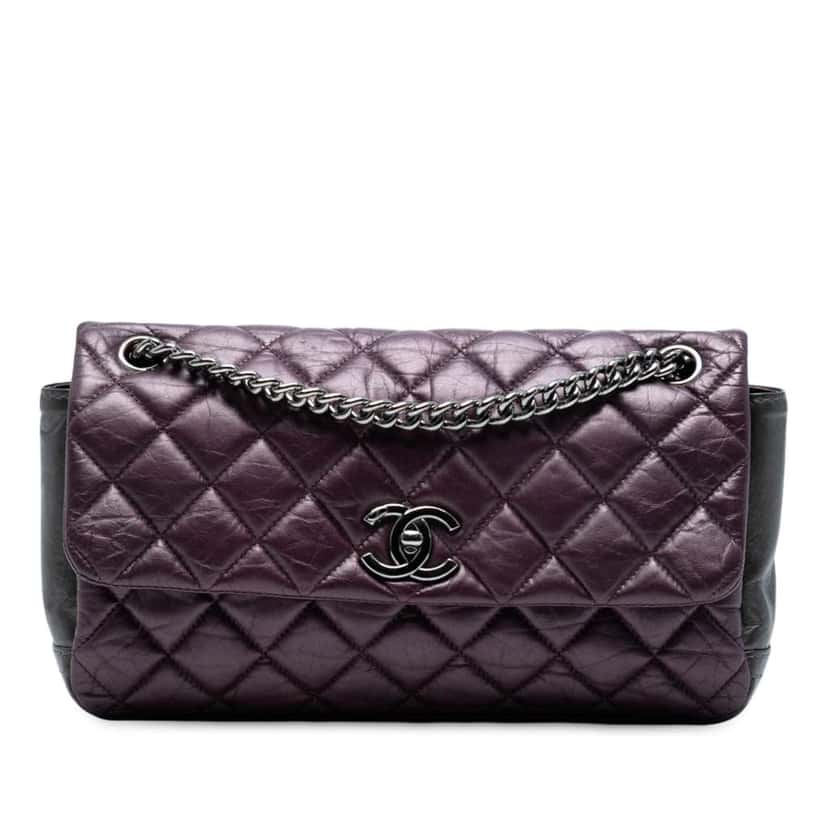 Chanel Small Bicolor Quilted Aged Calfskin Lady Pearly Flap Purple Leather Good condition - Front View