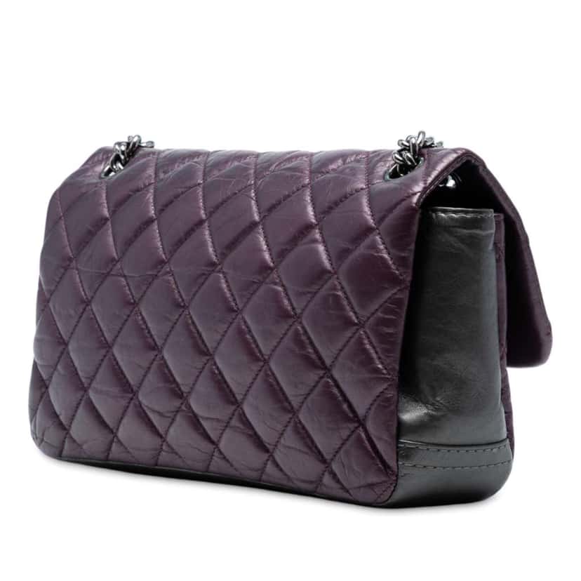 Chanel Small Bicolor Quilted Aged Calfskin Lady Pearly Flap Purple Leather Good condition - Back View