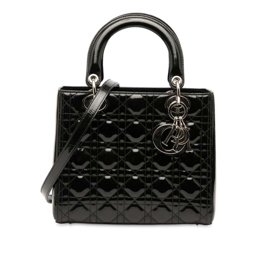 Dior Medium Patent Cannage Lady Dior Black Leather Good condition - Front View