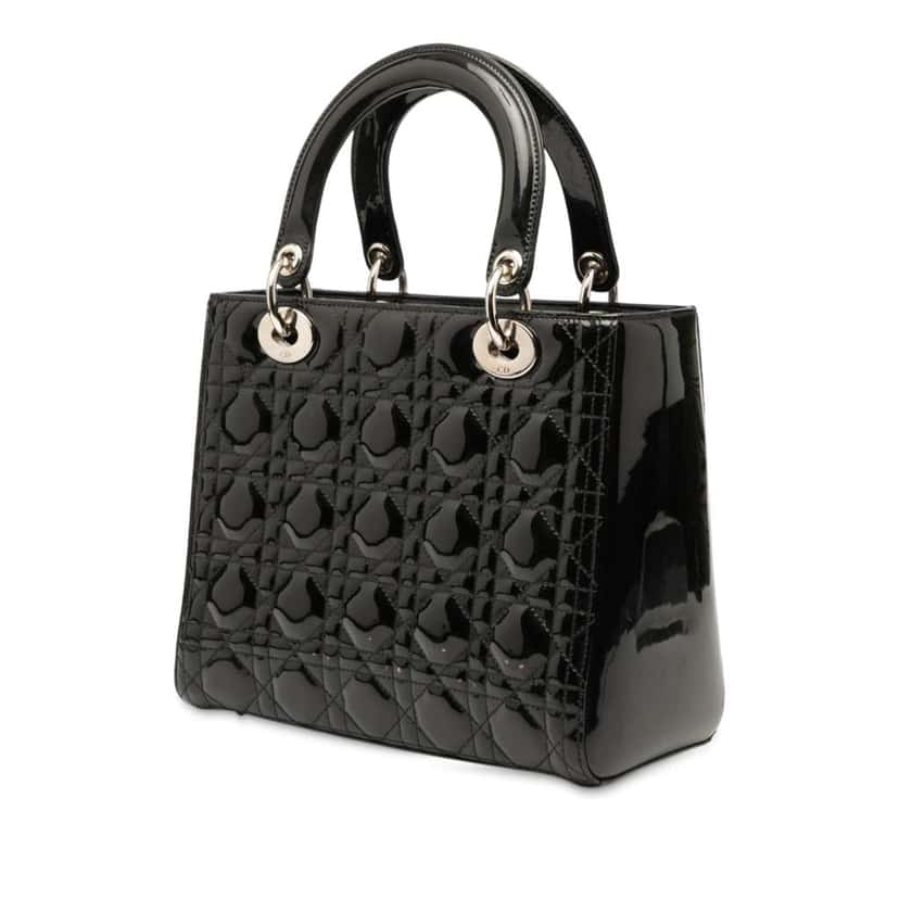 Dior Medium Patent Cannage Lady Dior Black Leather Good condition - Back View