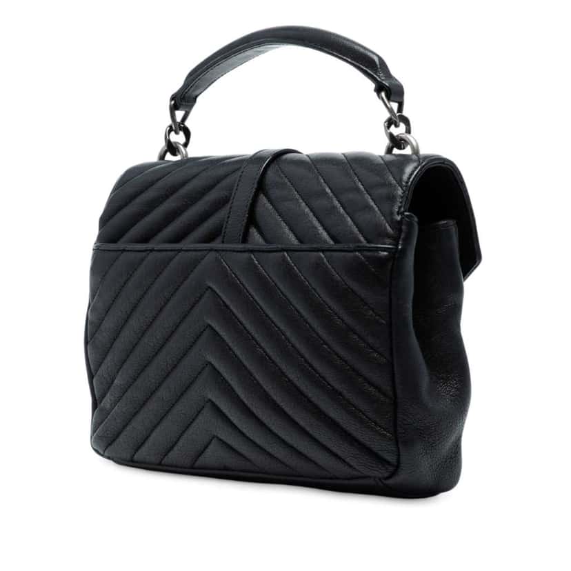 Saint Laurent Medium Quilted Chevron Sheepskin College Satchel Black Leather Good condition - Back View