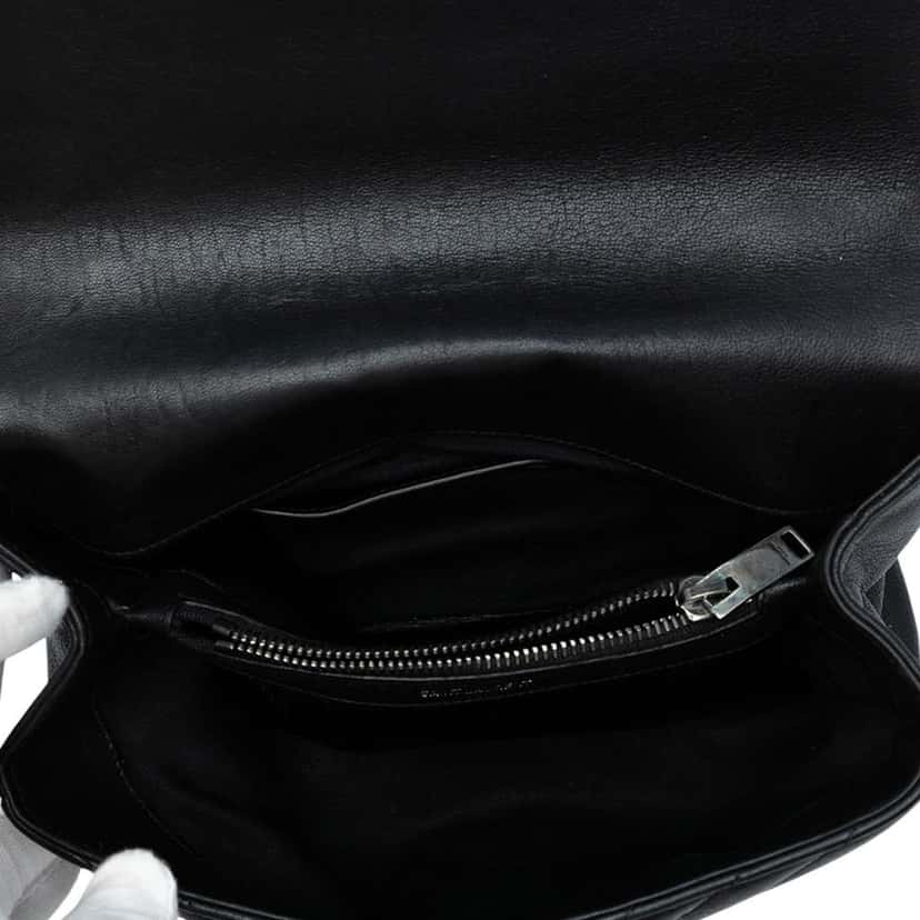 Saint Laurent Medium Quilted Chevron Sheepskin College Satchel Black Leather Good condition - Model View