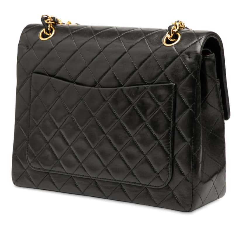 Chanel Medium Tall Classic Lambskin Double Flap Black Leather Good condition - Back View
