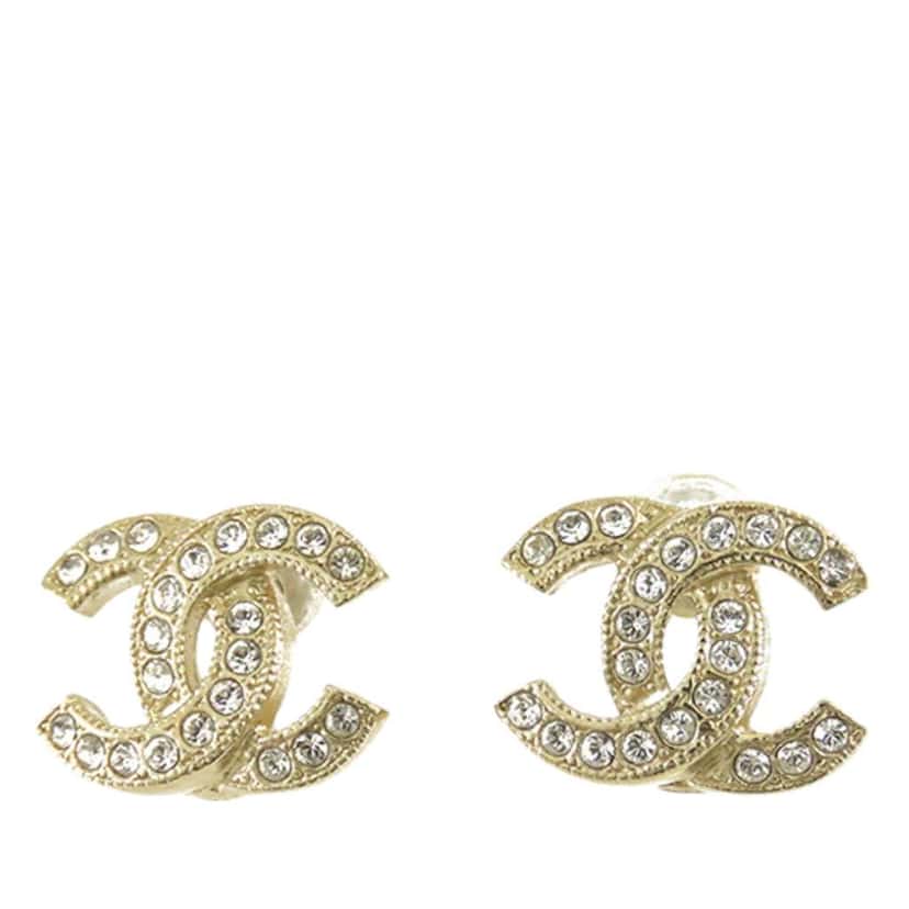 Chanel Gold Plated CC Crystal Push Back Earrings Gold Metal Good condition - Front View
