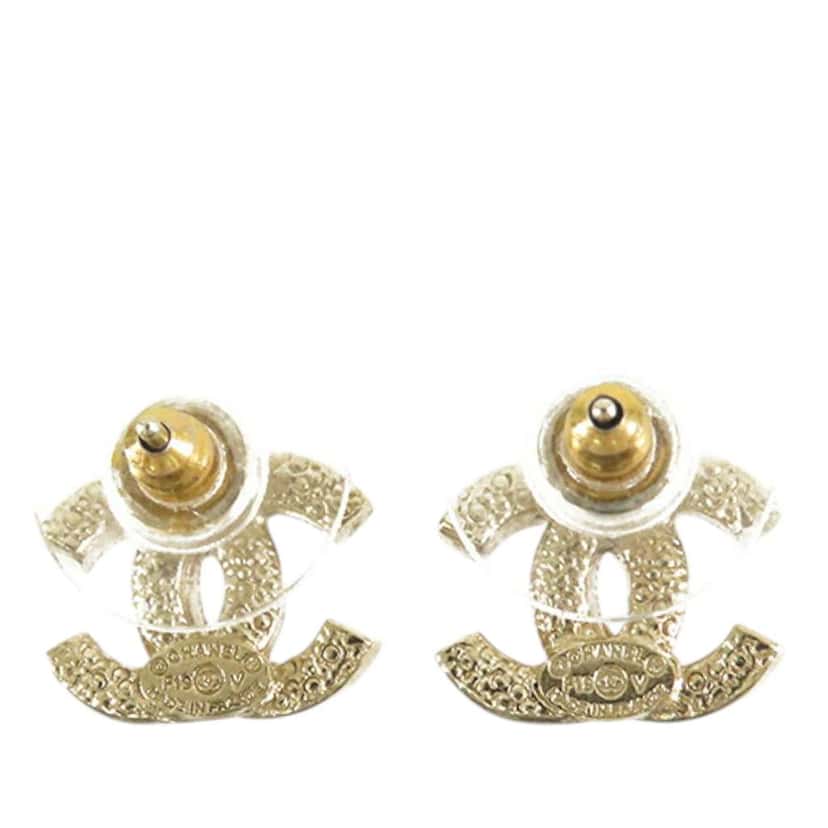 Chanel Gold Plated CC Crystal Push Back Earrings Gold Metal Good condition - Back View