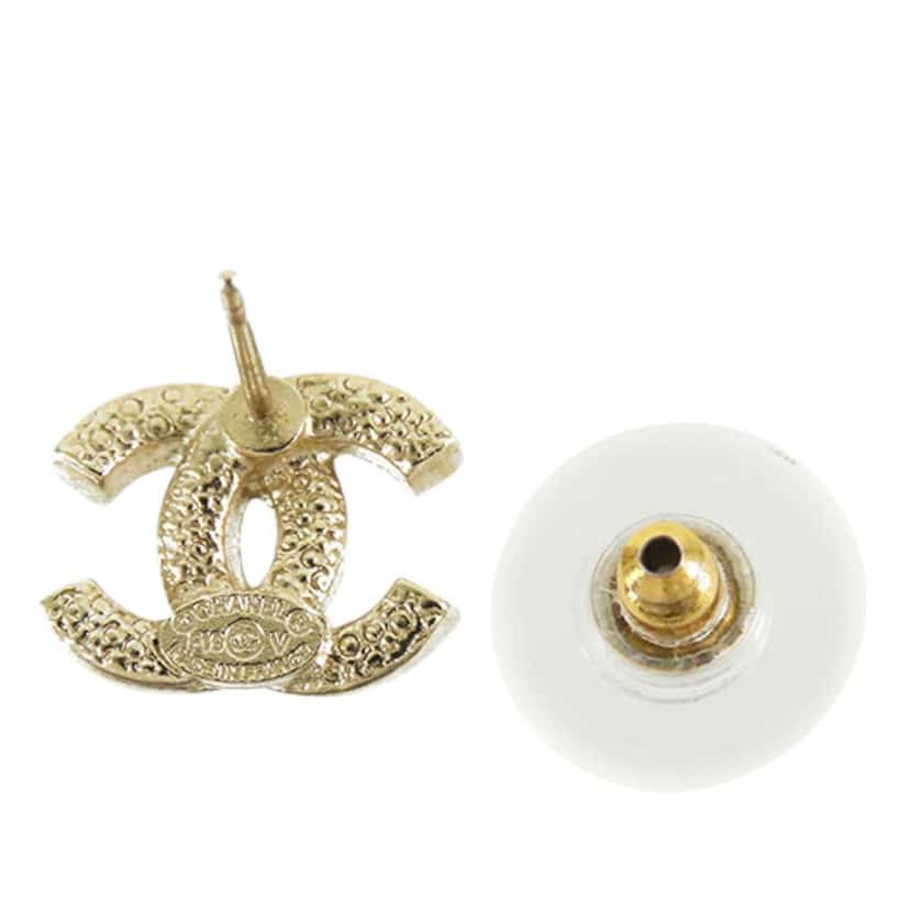 Chanel Gold Plated CC Crystal Push Back Earrings Gold Metal Good condition - Inside View