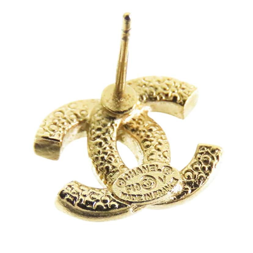Chanel Gold Plated CC Crystal Push Back Earrings Gold Metal Good condition - Model View