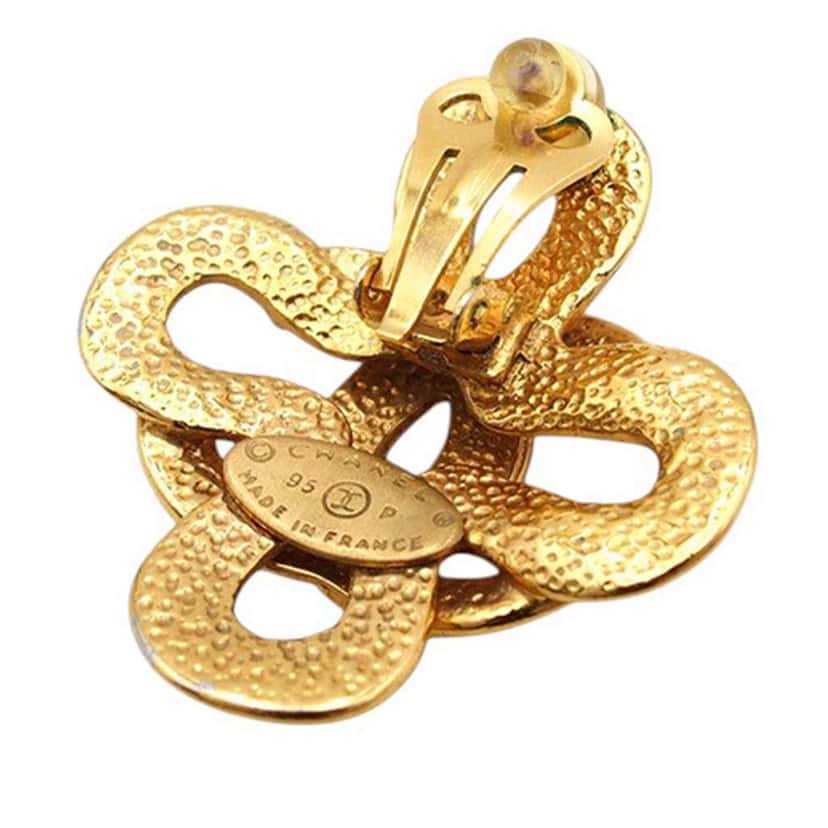 Chanel Gold Plated CC Clover Clip On Earrings Gold Metal Good condition - Back View