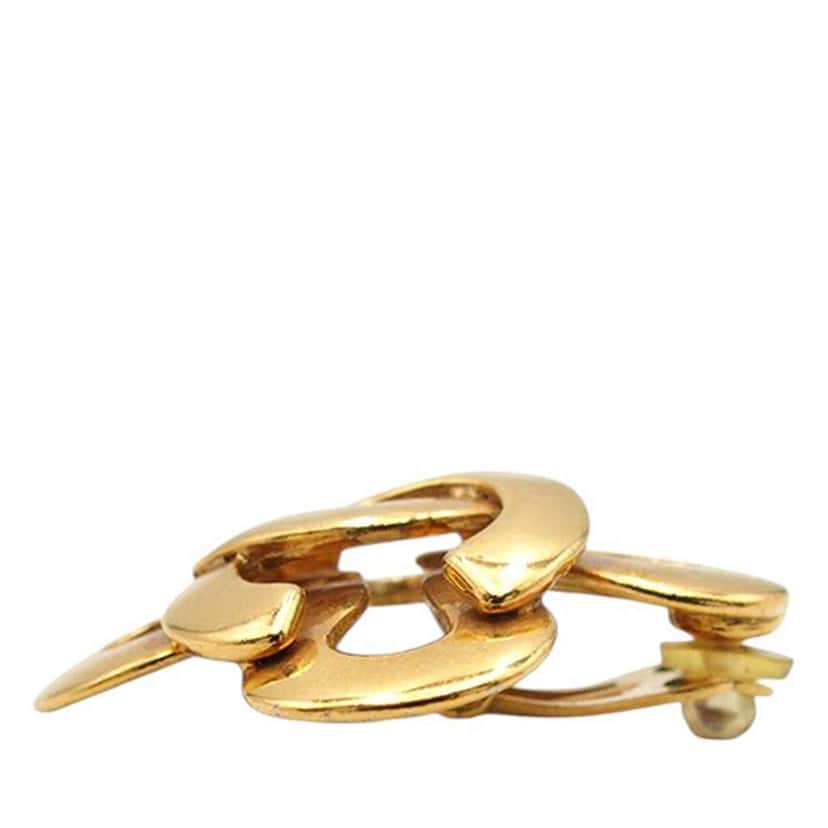 Chanel Gold Plated CC Clover Clip On Earrings Gold Metal Good condition - Inside View