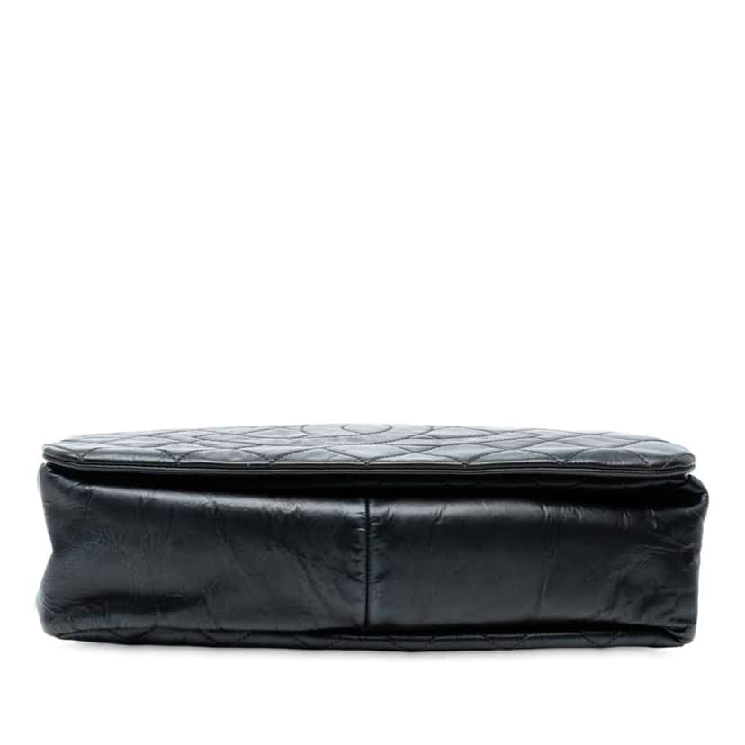 Chanel XL CC Glazed Quilted Calfskin Single Flap Black Leather Good condition - Inside View