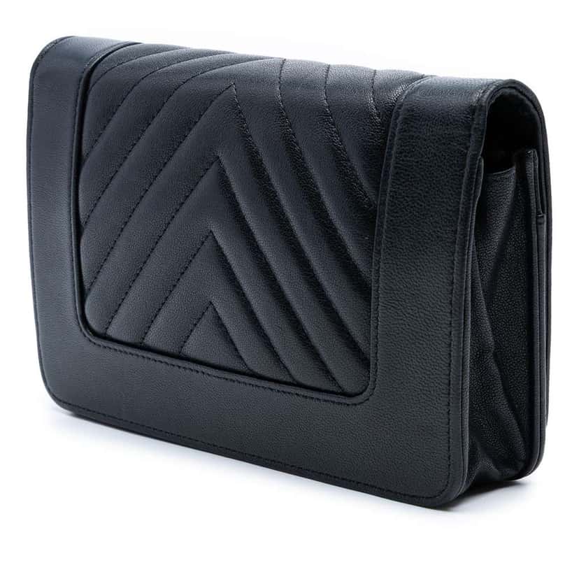 Chanel Chevron Sheepskin Mademoiselle Vintage Wallet on Chain Black Leather Good condition - Back View