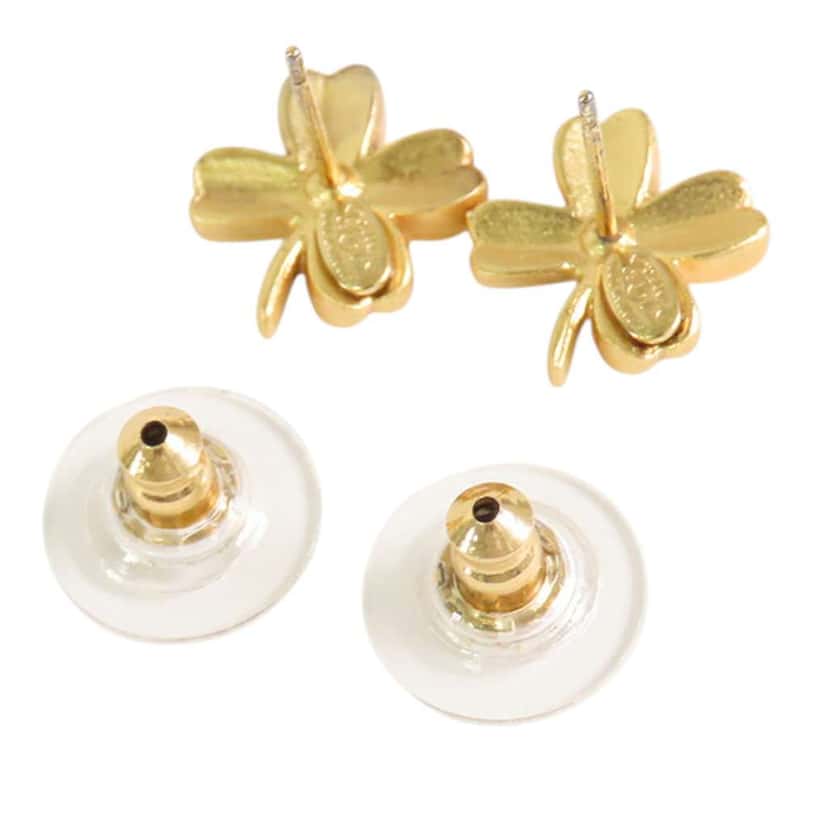 Chanel Gold Plated CC Clover Push Back Earrings Gold Metal Good condition - Back View