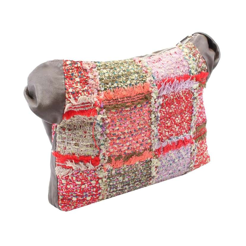 Chanel Large Tweed and Lambskin Girl Bag Red Tweed Good condition - Back View