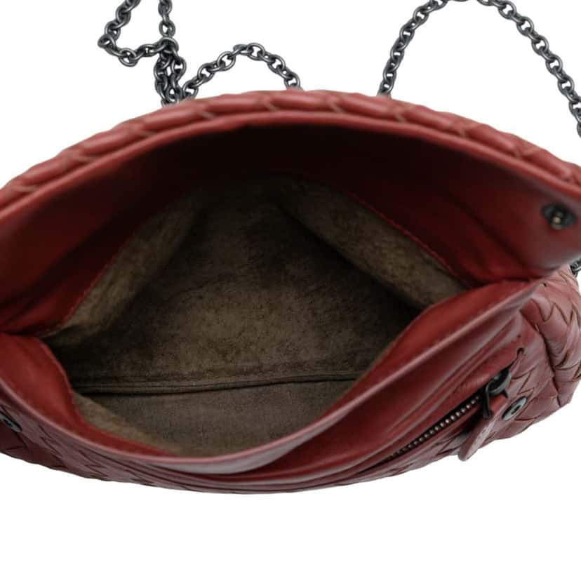 Bottega Veneta Mini Nappa Intrecciato Expandable Chain Flap Crossbody Red Leather Good condition - Model View