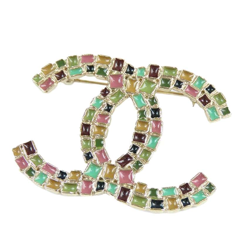 Chanel Gold Plated Enamel CC Brooch Gold Metal Good condition - Front View