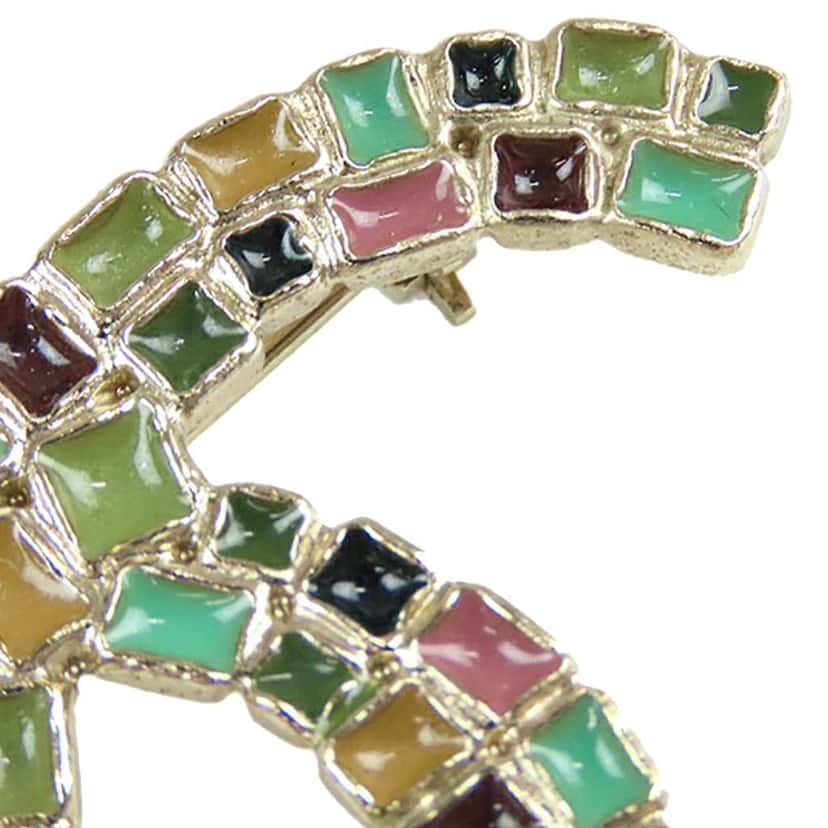Chanel Gold Plated Enamel CC Brooch Gold Metal Good condition - Box View