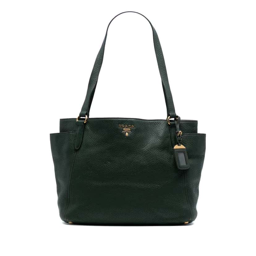 Prada Vitello Daino Double Pocket Tote Green Leather Good condition - Front View