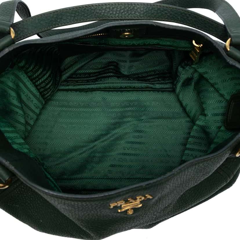Prada Vitello Daino Double Pocket Tote Green Leather Good condition - Model View