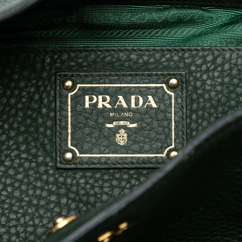 Prada Vitello Daino Double Pocket Tote Green Leather Good condition - Box View