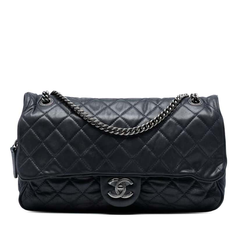 Chanel Large Quilted Iridescent Calfskin Shiva Flap Black Leather Good condition - Front View