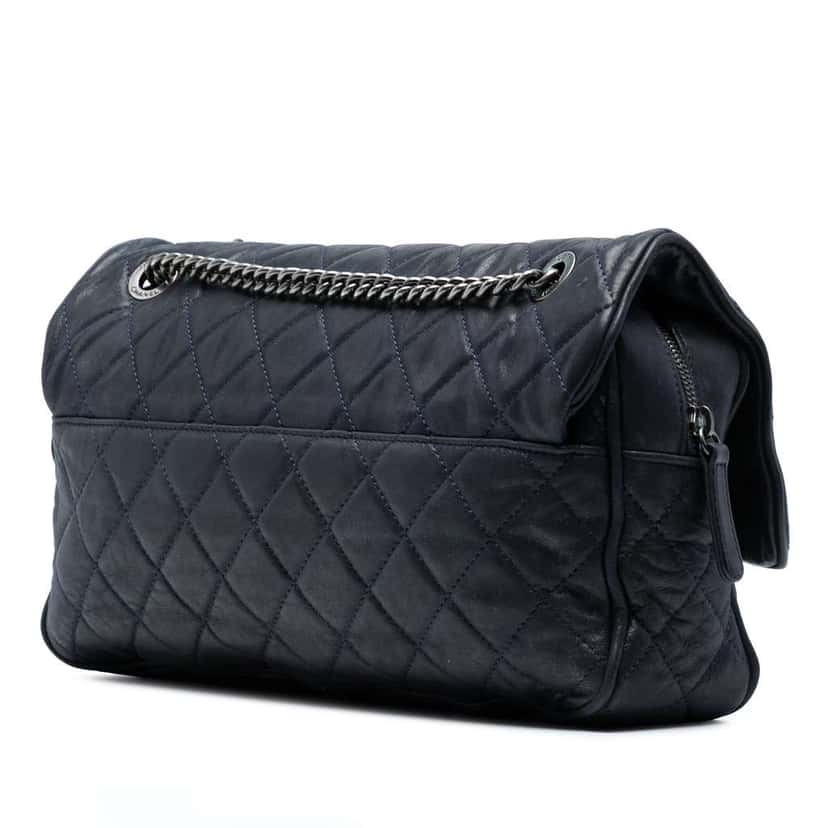 Chanel Large Quilted Iridescent Calfskin Shiva Flap Black Leather Good condition - Back View