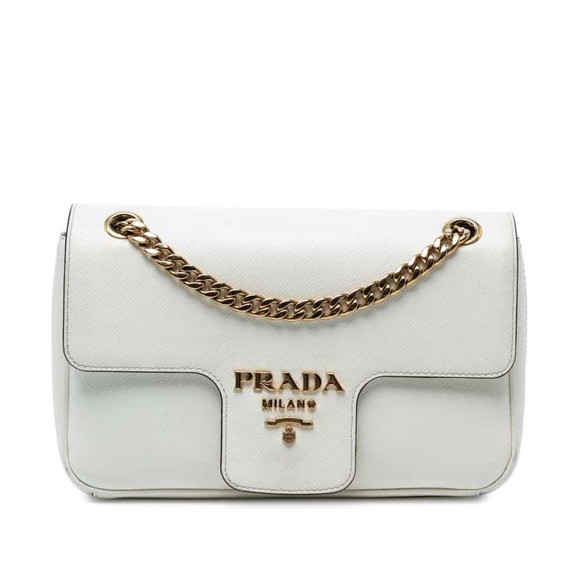Prada Saffiano Pattina Chain Crossbody White Leather Good condition - Front View