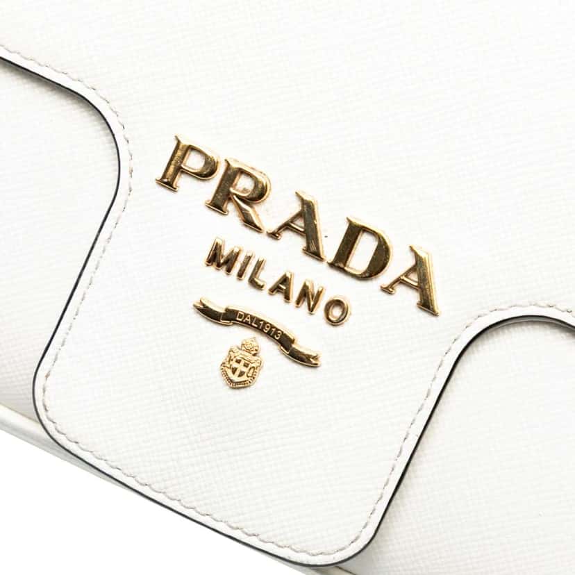 Prada Saffiano Pattina Chain Crossbody White Leather Good condition - Box View