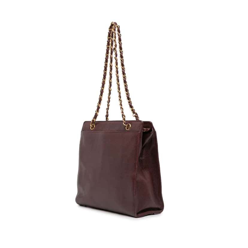 Chanel CC Caviar Chain Turn Lock Tote Red Leather Good condition - Back View