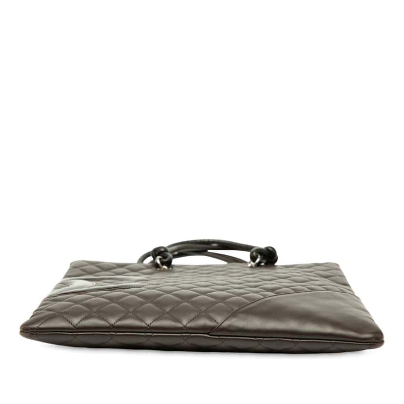 Chanel Quilted Lambskin Cambon Ligne Flat Tote Brown Leather Good condition - Inside View