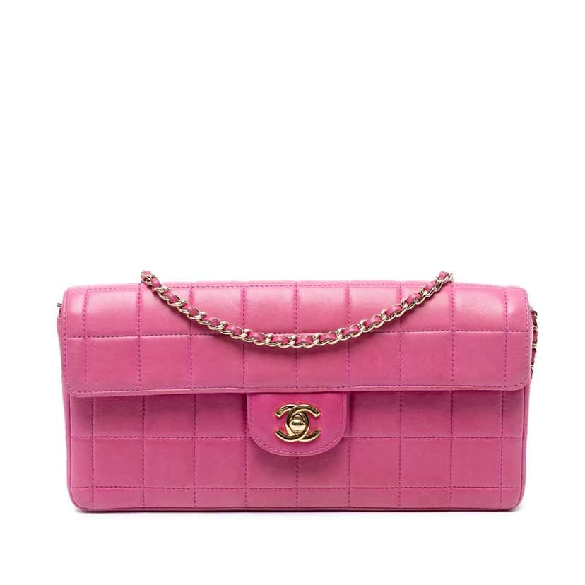 Chanel Chocolate Bar Lambskin East West Flap Pink Leather Good condition - Front View
