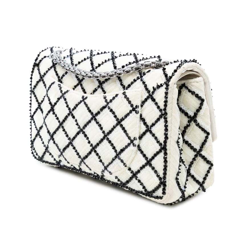 Chanel Reissue 2.55 Quilted Sequined Mesh Double Flap 225 White Polyester Good condition - Back View