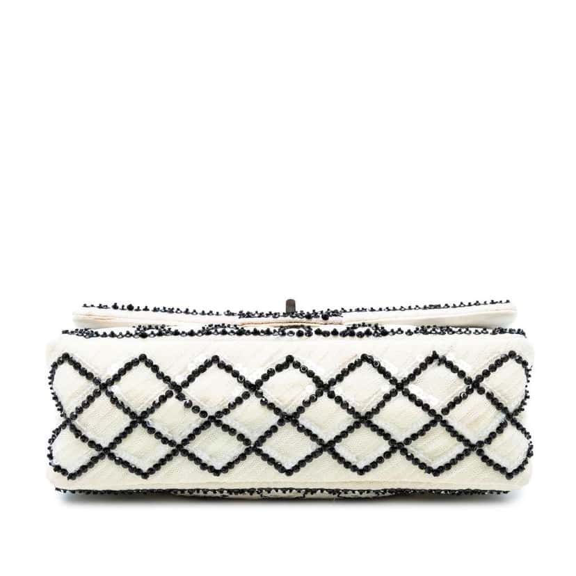 Chanel Reissue 2.55 Quilted Sequined Mesh Double Flap 225 White Polyester Good condition - Inside View