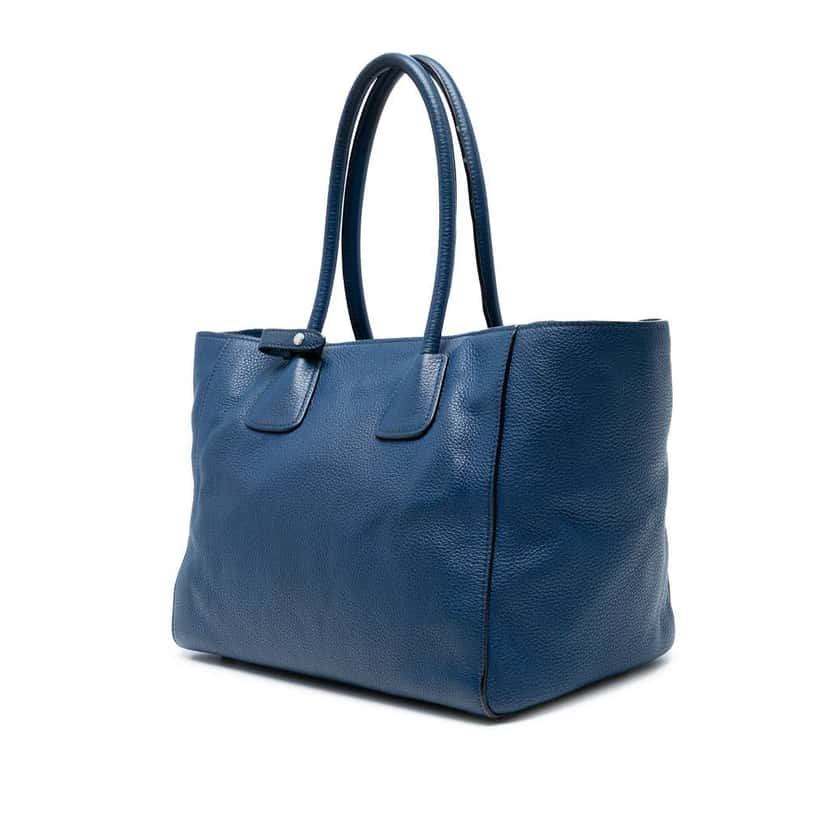 Prada Vitello Daino Front Pocket Open Convertible Tote Blue Leather Good condition - Back View