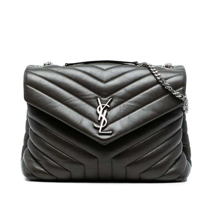 Saint Laurent Medium Matelasse Leather Monogram LouLou Chain Bag Green Leather Good condition - Front View