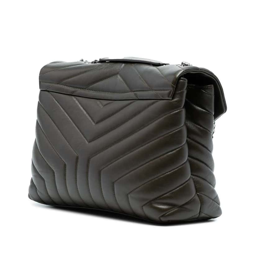 Saint Laurent Medium Matelasse Leather Monogram LouLou Chain Bag Green Leather Good condition - Back View