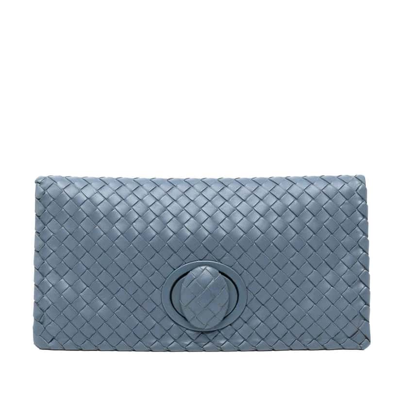 Bottega Veneta Nappa Intrecciato Turn Lock Clutch Blue Leather Good condition - Front View