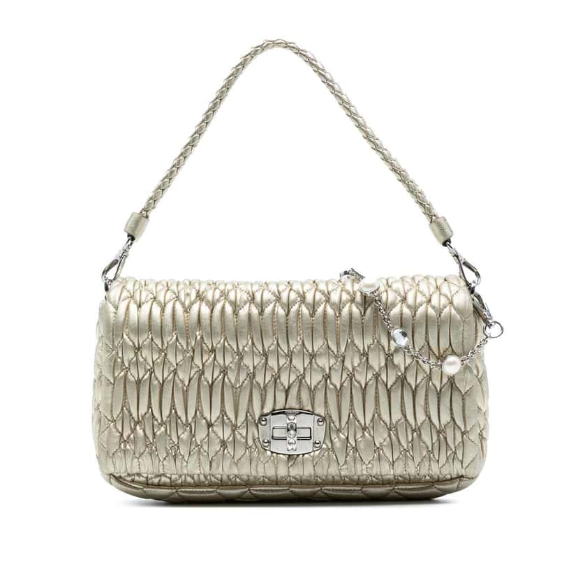 Miu Miu Matelasse Nappa Crystal Chain Satchel Gold Leather Good condition - Front View